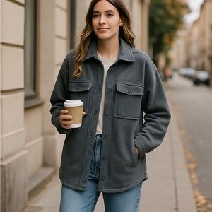 Lazypants Charcoal Button-Down Casual Shirt Jacket for Women
